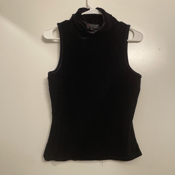 Vintage Hot Kiss Women's Black Velvet Vest turtleneck sleeveless top size Large - Picture 1 of 8